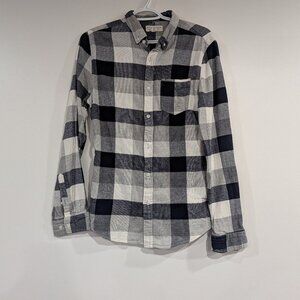 Urban Man 100% Cotton Checkered Button Down Shirt Black White Size Medium